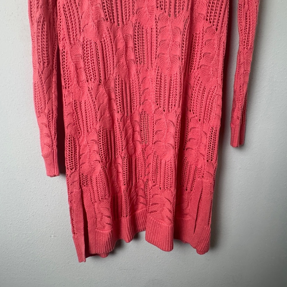 New Soft Surroundings Coral Crochet Long Open Cardigan Duster Size M Boho Mesh - Picture 6 of 8